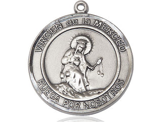 Sterling Silver Virgen de la Merce Medal Catholic Jewelry Engraved Catholic Saint Jewelry