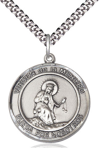 Sterling Silver Virgen de la Merce Medal Catholic Jewelry Engraved Catholic Saint Jewelry