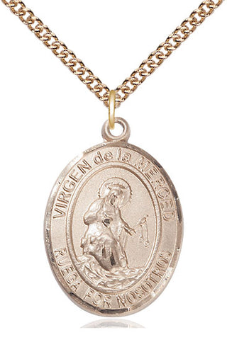 14kt Gold Filled Virgen de la Merced Medal Catholic Jewelry Engraved Catholic Saint Jewelry