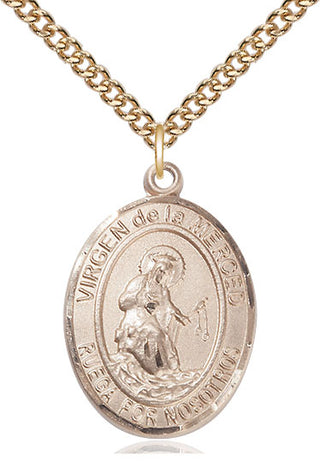 14kt Gold Filled Virgen de la Merced Medal Catholic Jewelry Engraved Catholic Saint Jewelry