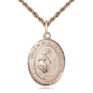 14kt Gold Virgen de la Merced Medal Engraved Catholic Saint Jewelry