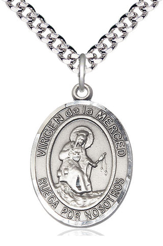 Sterling Silver Virgen de la Merced Medal Catholic Jewelry Engraved Catholic Saint Jewelry
