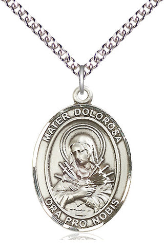 Sterling Silver Mater Dolorosa Medal Catholic Jewelry Engraved Catholic Saint Jewelry