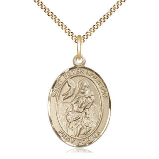 14kt Gold Filled Saint Peter Nolasco Medal Catholic Jewelry Engraved Catholic Saint Jewelry