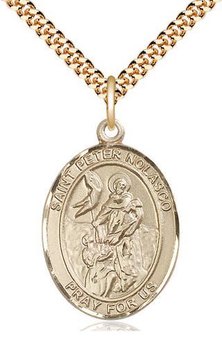 14kt Gold Filled Saint Peter Nolasco Medal Catholic Jewelry Engraved Catholic Saint Jewelry