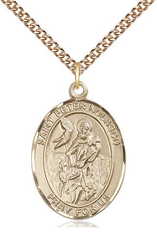 14kt Gold Filled Saint Peter Nolasco Medal Catholic Jewelry Engraved Catholic Saint Jewelry