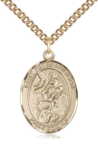 14kt Gold Filled Saint Peter Nolasco Medal Catholic Jewelry Engraved Catholic Saint Jewelry