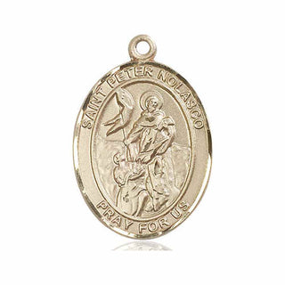 14kt Gold Saint Peter Nolasco Medal Engraved Catholic Saint Jewelry
