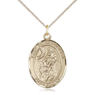 14kt Gold Saint Peter Nolasco Medal Engraved Catholic Saint Jewelry