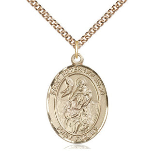 14kt Gold Saint Peter Nolasco Medal Engraved Catholic Saint Jewelry