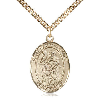 14kt Gold Saint Peter Nolasco Medal Engraved Catholic Saint Jewelry