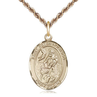 14kt Gold Saint Peter Nolasco Medal Engraved Catholic Saint Jewelry