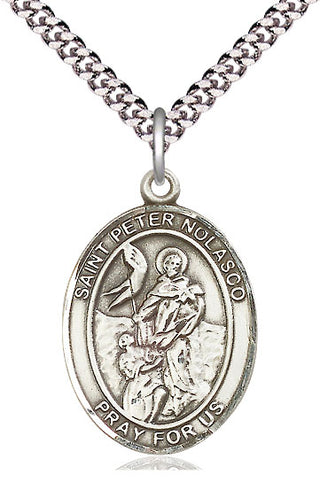 Pewter Saint Peter Nolasco Medal Catholic Jewelry Engraved Catholic Saint Jewelry