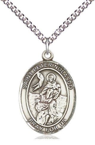 Sterling Silver Saint Peter Nolasco Medal Catholic Jewelry Engraved Catholic Saint Jewelry