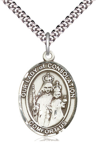 Pewter Our Lady of Consolation Medal Catholic Jewelry Engraved Catholic Saint Jewelry