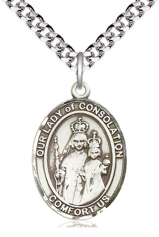 Pewter Our Lady of Consolation Medal Catholic Jewelry Engraved Catholic Saint Jewelry