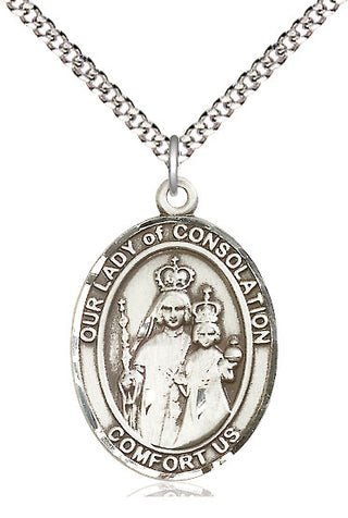Pewter Our Lady of Consolation Medal Catholic Jewelry Engraved Catholic Saint Jewelry