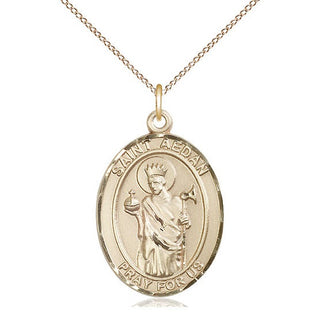 14kt Gold Filled Saint Aedan of Ferns Medal Catholic Jewelry Engraved Catholic Saint Jewelry