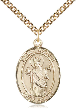 14kt Gold Filled Saint Aedan of Ferns Medal Catholic Jewelry Engraved Catholic Saint Jewelry