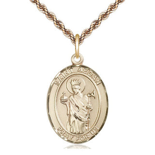 14kt Gold Filled Saint Aedan of Ferns Medal Catholic Jewelry Engraved Catholic Saint Jewelry