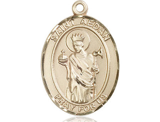14kt Gold Saint Aedan of Ferns Medal Engraved Catholic Saint Jewelry