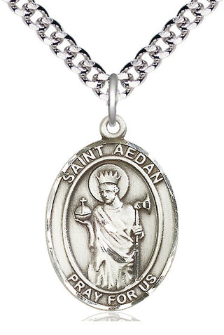 Pewter Saint Aedan of Ferns Medal Catholic Jewelry Engraved Catholic Saint Jewelry