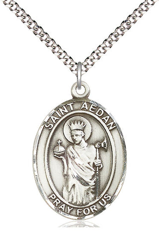 Pewter Saint Aedan of Ferns Medal Catholic Jewelry Engraved Catholic Saint Jewelry