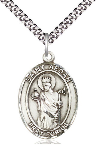 Pewter Saint Aedan of Ferns Medal Catholic Jewelry Engraved Catholic Saint Jewelry
