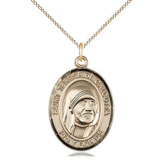 14kt Gold Saint Teresa of Calcutta Medal Engraved Catholic Saint Jewelry