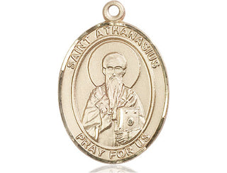 14kt Gold Saint Athanasius Medal Engraved Catholic Saint Jewelry