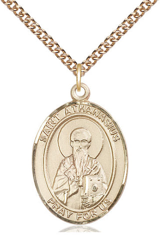 14kt Gold Saint Athanasius Medal Engraved Catholic Saint Jewelry