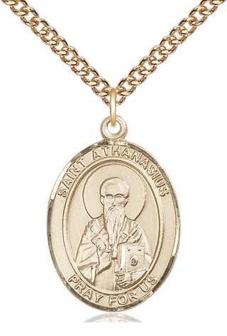 14kt Gold Saint Athanasius Medal Engraved Catholic Saint Jewelry