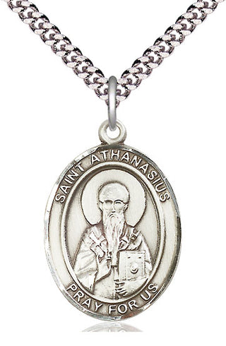 Pewter Saint Athanasius Medal Catholic Jewelry Engraved Catholic Saint Jewelry