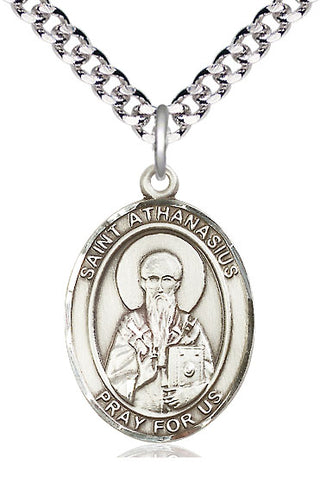 Pewter Saint Athanasius Medal Catholic Jewelry Engraved Catholic Saint Jewelry