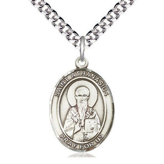 Sterling Silver Saint Athanasius Medal Catholic Jewelry Engraved Catholic Saint Jewelry