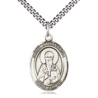 Sterling Silver Saint Athanasius Medal Catholic Jewelry Engraved Catholic Saint Jewelry