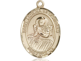 14kt Gold Saint Lidwina of Schiedam Medal Engraved Catholic Saint Jewelry