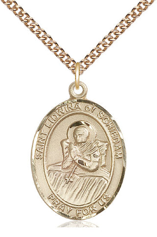 14kt Gold Saint Lidwina of Schiedam Medal Engraved Catholic Saint Jewelry