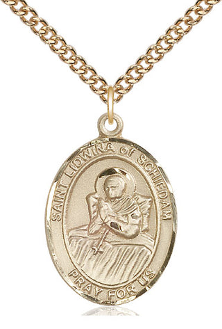 14kt Gold Saint Lidwina of Schiedam Medal Engraved Catholic Saint Jewelry