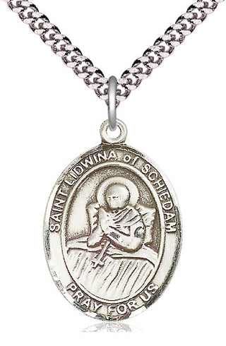 Pewter Saint Lidwina of Schiedam Medal Catholic Jewelry Engraved Catholic Saint Jewelry