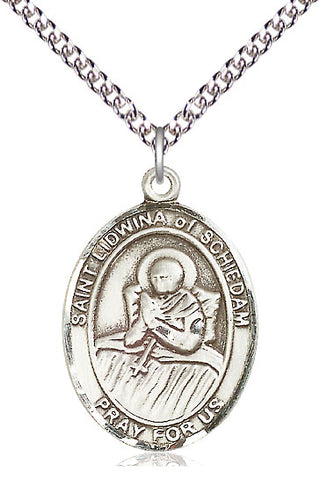Sterling Silver Saint Lidwina of Schiedam Medal Catholic Jewelry Engraved Catholic Saint Jewelry