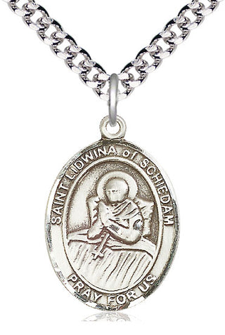 Sterling Silver Saint Lidwina of Schiedam Medal Catholic Jewelry Engraved Catholic Saint Jewelry