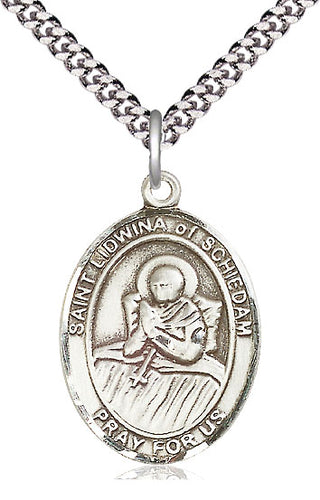 Sterling Silver Saint Lidwina of Schiedam Medal Catholic Jewelry Engraved Catholic Saint Jewelry