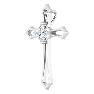 14K White 4 mm Square 3/8 CTW Natural Diamond Cross Pendant