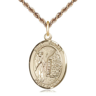 14kt Gold Filled Saint Fiacre Medal Catholic Jewelry Engraved Catholic Saint Jewelry