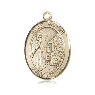 14kt Gold Saint Fiacre Medal Engraved Catholic Saint Jewelry