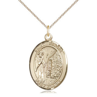 14kt Gold Saint Fiacre Medal Engraved Catholic Saint Jewelry
