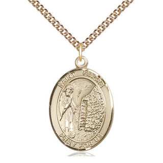 14kt Gold Saint Fiacre Medal Engraved Catholic Saint Jewelry