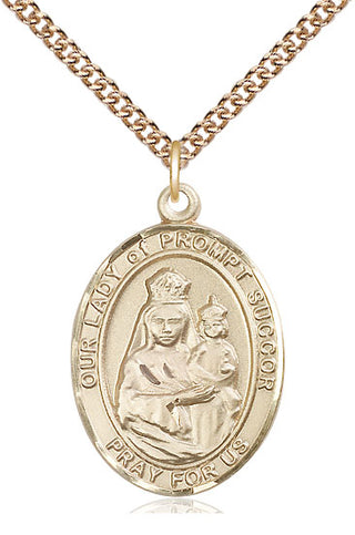14kt Gold Our Lady of Prompt Succor Medal Engraved Catholic Saint Jewelry