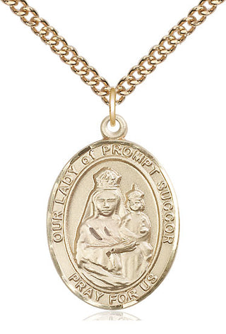 14kt Gold Our Lady of Prompt Succor Medal Engraved Catholic Saint Jewelry